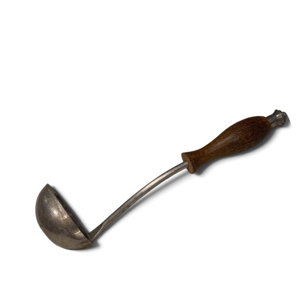 Antique Ladle Double Spout Riveted Bowl Turned Wood Handle Primitive Farmhouse